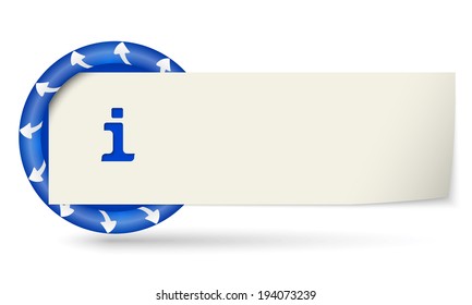 blue round with arrows and paper on note with info sign