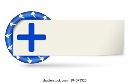 blue round with arrows and paper on note and plus sign