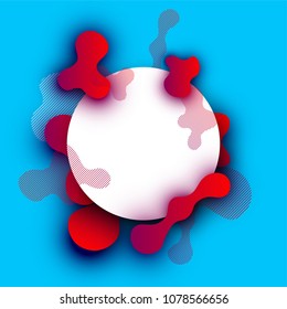 Blue round background with red abstract pattern. Vector illustration.