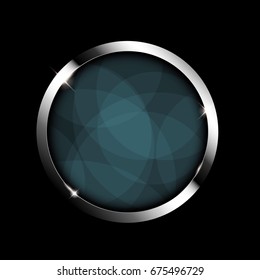 Blue round background with a silver frame, with space for your text. Vector illustration.