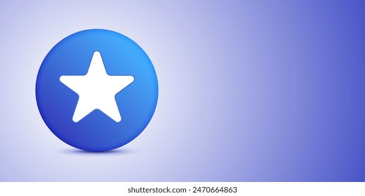 A blue round badge with a white star icon centered on a gradient background transitioning from light to dark shades of blue, vector banner with copy space.