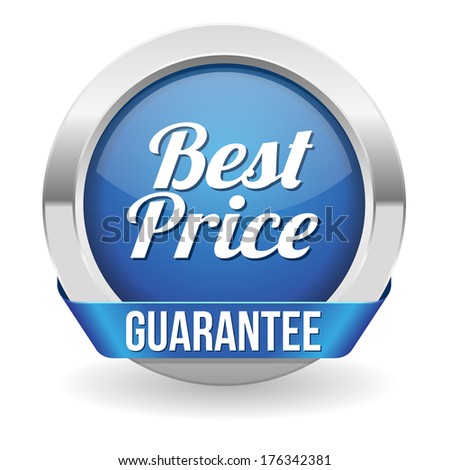 Blue round best price button with ribbon