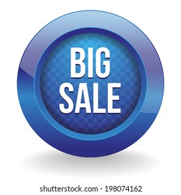 Blue round big sale button on white background