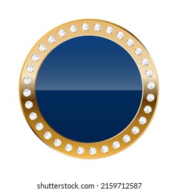 Blue round border with golden frame and diamonds