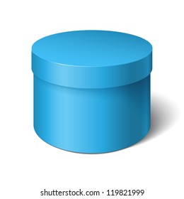 Blue round box isolated on white. Box with a lid. Gift Box