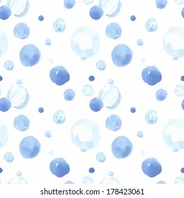 blue round Bubbles, drops, water, snowballs - seamless pattern vector watercolor