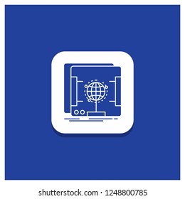 Blue Round Button for 3d, dimensional, holographic, scan, scanner Glyph icon