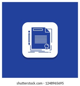 Blue Round Button for agreement, contract, deal, document, paper Glyph icon