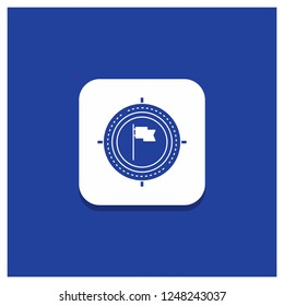 Blue Round Button for Aim, business, deadline, flag, focus Glyph icon