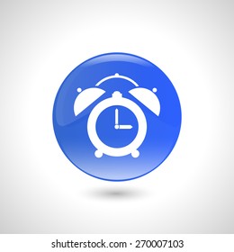 Blue round button with alarm clock icon for web design 