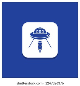 Blue Round Button for alien, space, ufo, spaceship, mars Glyph icon