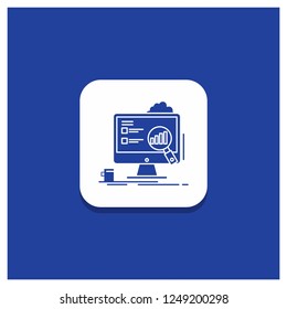 Blue Round Button for analytics, board, presentation, laptop, statistics Glyph icon