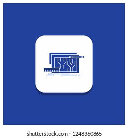 Blue Round Button for Architecture, blueprint, circuit, design, engineering Glyph icon
