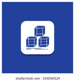 Blue Round Button for Arrange, design, stack, 3d, box Glyph icon