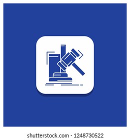 Blue Round Button for Auction, gavel, hammer, judgement, law Glyph icon