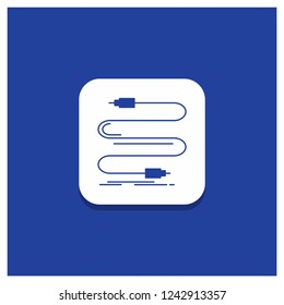 Blue Round Button for audio, cable, cord, sound, wire Glyph icon