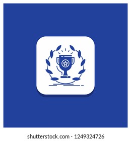 Blue Round Button for award, cup, prize, reward, victory Glyph icon