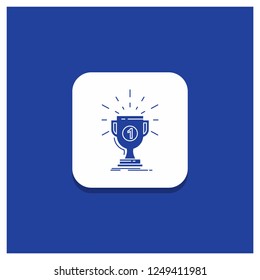 Blue Round Button for award, cup, prize, reward, victory Glyph icon