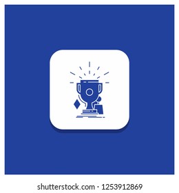 Blue Round Button for awards, game, sport, trophies, winner Glyph icon