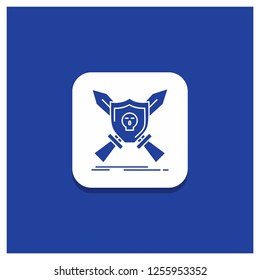 Blue Round Button for Badge, emblem, game, shield, swords Glyph icon