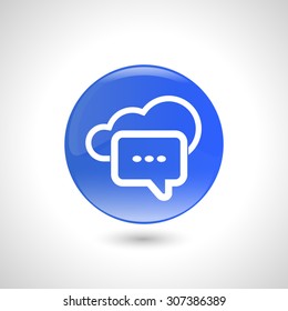 Blue round button with balloon icon for web design