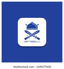 Blue Round Button for battle, emblem, viking, warrior, swords Glyph icon