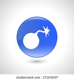 Blue round button with bomb icon for web design
