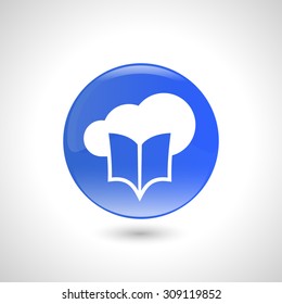Blue round button with book icon for web design
