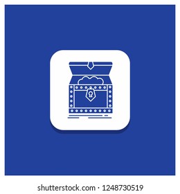 Blue Round Button for Box, chest, gold, reward, treasure Glyph icon