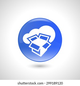 Blue round button with box icon for web design