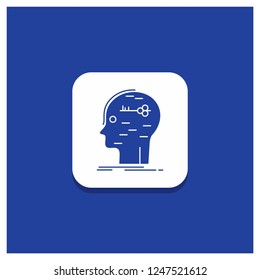 Blue Round Button for brain, hack, hacking, key, mind Glyph icon