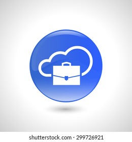 Blue round button with  briefcase icon for web design