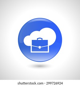 Blue round button with  briefcase icon for web design