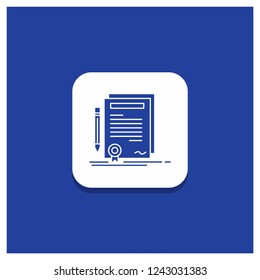 Blue Round Button for Business, certificate, contract, degree, document Glyph icon