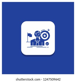 Blue Round Button for business, goal, hit, market, success Glyph icon