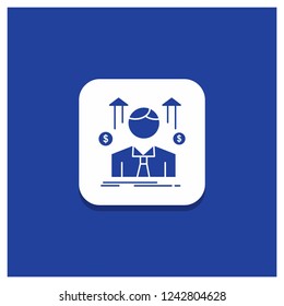 Blue Round Button for Business, man, avatar, employee, sales man Glyph icon