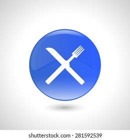 Blue round button with cafe icon for web design