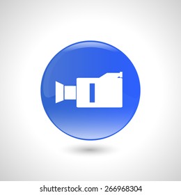 Blue round button with camcorder icon for web design