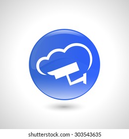 Blue round button with camcorder icon for web design