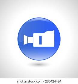 Blue round button with camera icon for web design