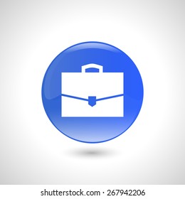 Blue round button with case icon for web design