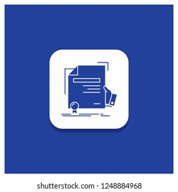 Blue Round Button for certificate, degree, education, award, agreement Glyph icon