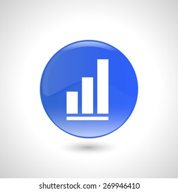 Blue round button with chart icon for web design