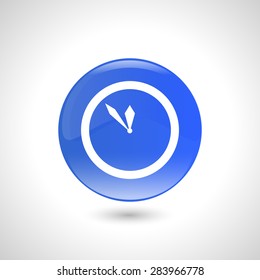 Blue round button with clock icon for web design