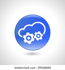 Blue round button with cogwheel icon for web design