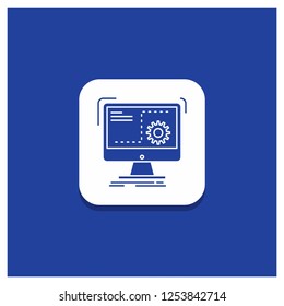 Blue Round Button for Command, computer, function, process, progress Glyph icon