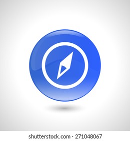 Blue round button with compass icon for web design