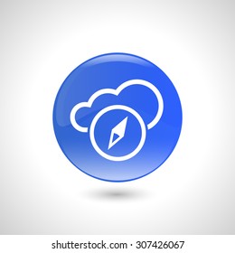 Blue round button with compass icon for web design