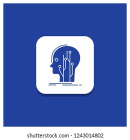 Blue Round Button for Data, head, human, knowledge, network Glyph icon