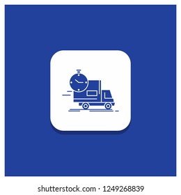 Blue Round Button for delivery, time, shipping, transport, truck Glyph icon